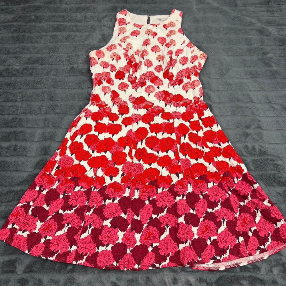 New York & Company Red Pink Floral Carnation Fit & Flare Dress Size 4 Sleeveless